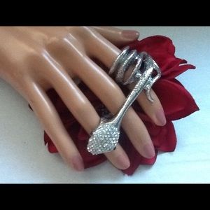 Fun Two Finger Wrap Around Crystal Snake Ring